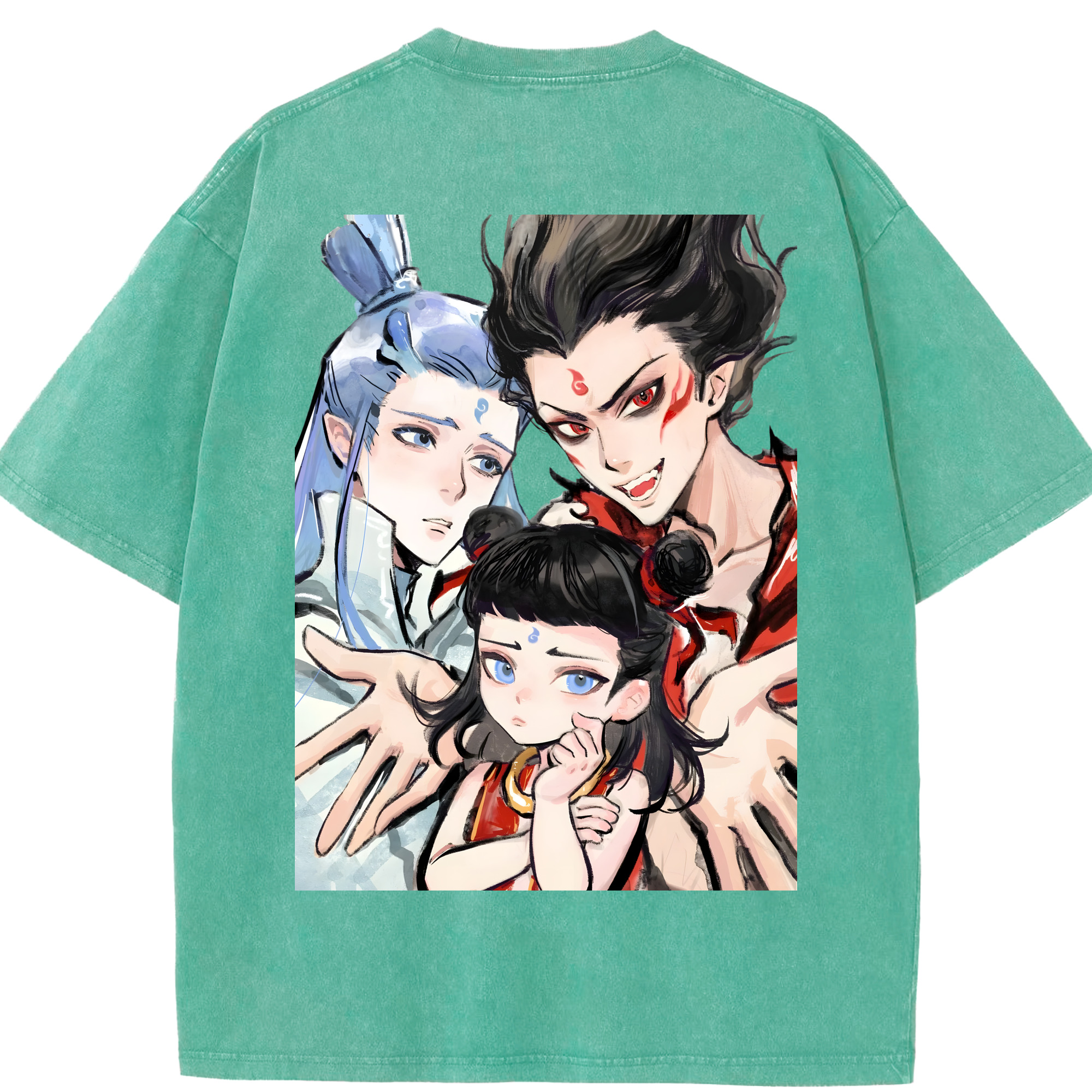 （画像用） Ne Zha 2 ナタ 魔童の大暴れ 綿100% ヴィンテージ風 半袖Tシャツ（背面プリント）
